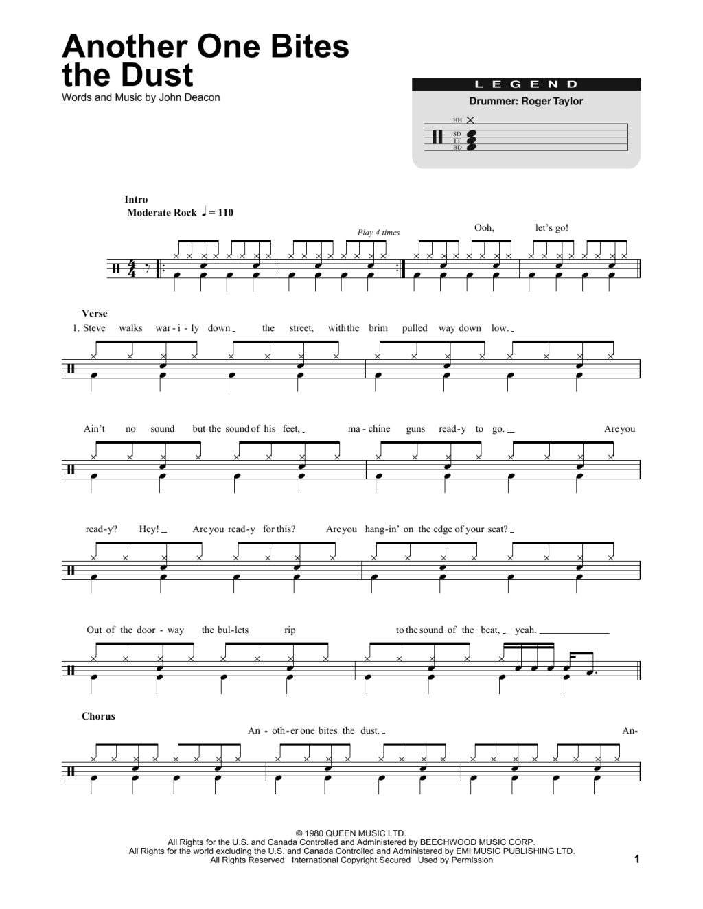 another one bites the dust drum sheet music - Another One Bites The Dust (Drums Transcription)