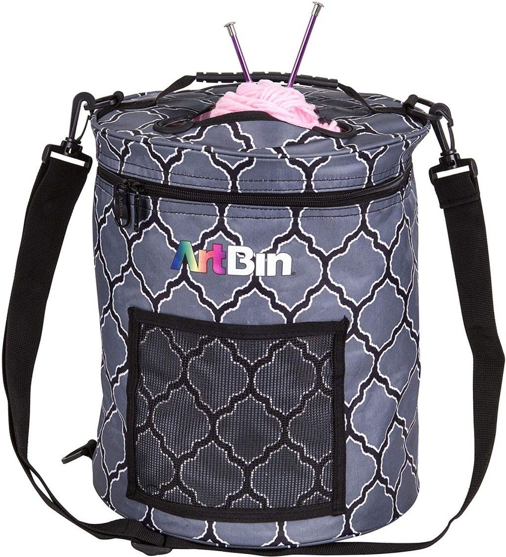 artbin yarn drum - ArtBin SA Yarn Drum, Portable Knitting and Crochet Storage, Poly Canvas  Carry Bag, Grey Print, Canvas,
