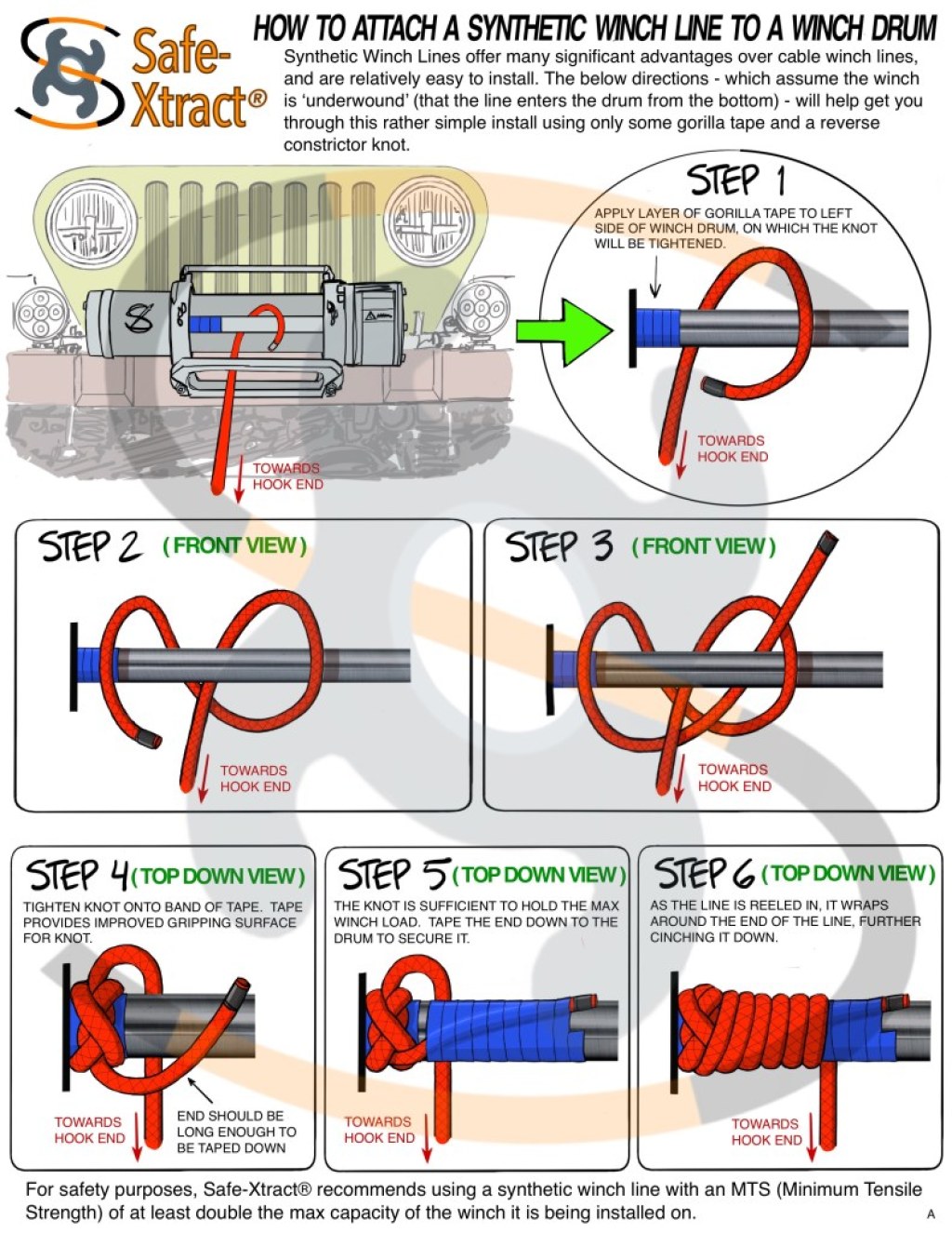 attach synthetic winch rope to drum - Attaching Synthetic Winch Line to Winch Drum - Safe-Xtract®