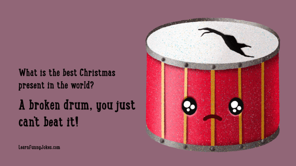 drum puns - Broken Drum - Funny Christmas Zoom Background — Learn Funny Jokes