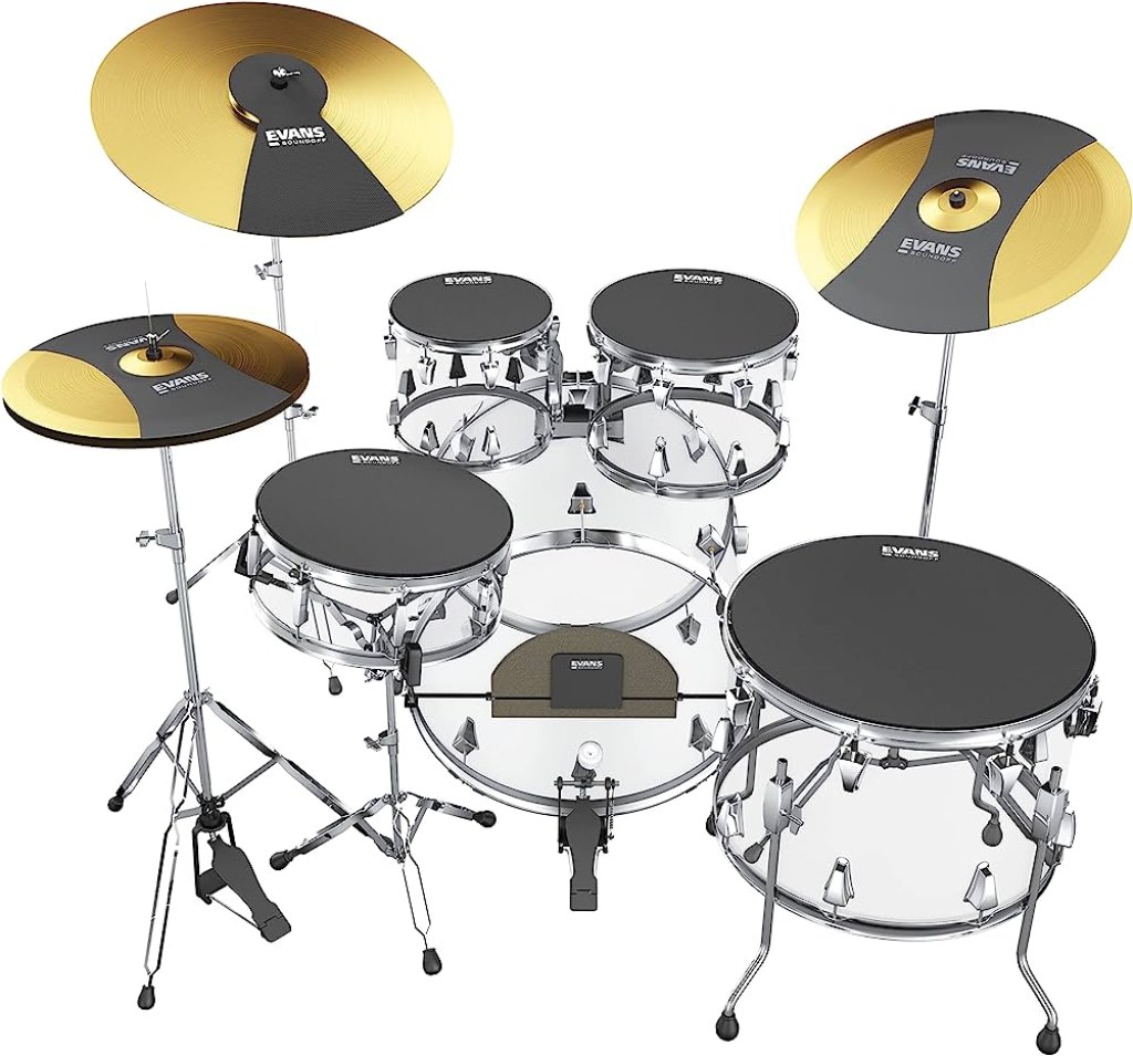 evans quiet drum heads - Evans Soundoff Drum Mute Pads - Full Box Drum Pad Set - Drum Mutes Pack -   Cymbals,  Tom/Snare, &  Bass Drum Mute - significant for Silencing Drum