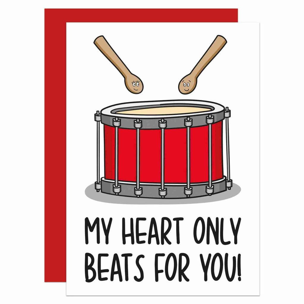 drum puns - Heart Beats For You Drum Pun Anniversary Card  TeePee Creations