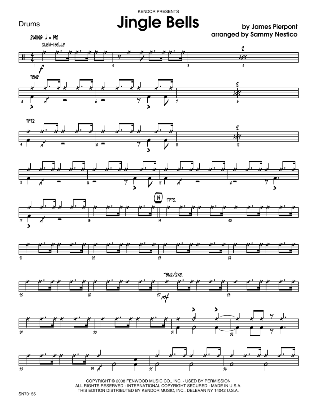jingle bells drum sheet music - Jingle Bells - Drum Set Noten  Sammy Nestico  Jazzensemble