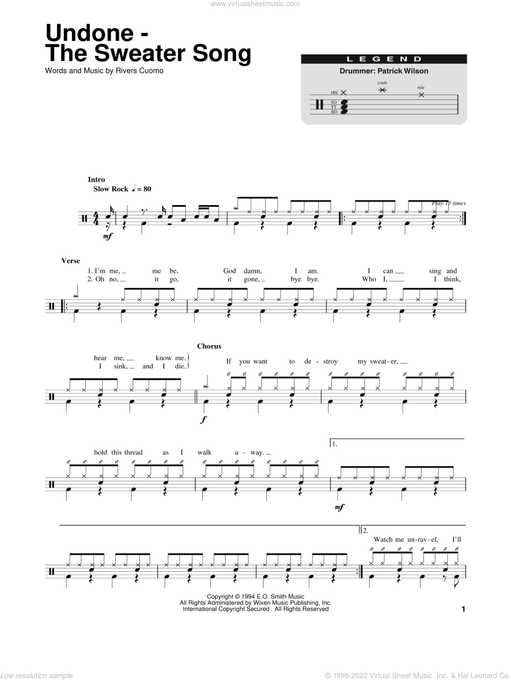undone drum sheet music - Undone - The Sweater Song sheet music for drums (PDF)